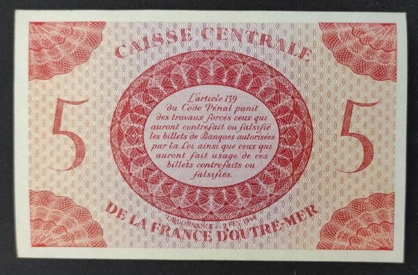 billet de 5 francs caisse centrale de la france d'outre mer