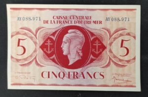billet de 5 francs caisse centrale de la france d'outre mer