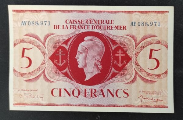 billet de 5 francs caisse centrale de la france d'outre mer