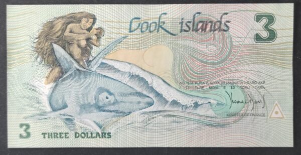 pacifique sud iles cook billets de 3 dollars 1987 pick 3 neuf ( unc )
