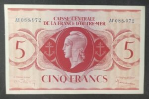 rare billet de 5 francs caisse centrale de la france d'outre mer pr neuf ! (copie)