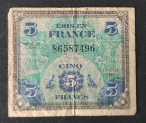 france billet de 5 francs drapeau sans série de 1944 ref : vf.17/01