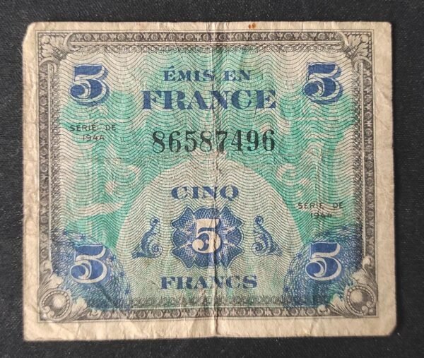 france billet de 5 francs drapeau sans série de 1944 ref : vf.17/01