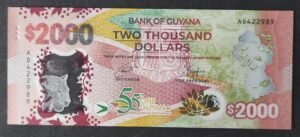 guyana magnifique billet de 2000 dollars polymère commémoratif ! neuf unc