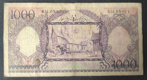 indonésie billet de 1000 roupies de 1958 maison traditionnel minangkabau pick 62 (copie)