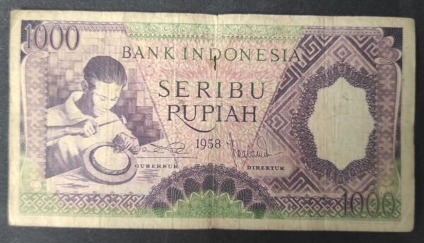 indonésie billet de 1000 roupies de 1958 maison traditionnel minangkabau pick 62 (copie)