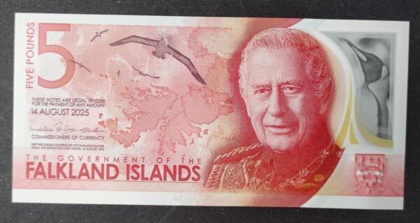 nouveauté rare iles malouines falkland billet de 5 pounds charles iii neuf ( unc )