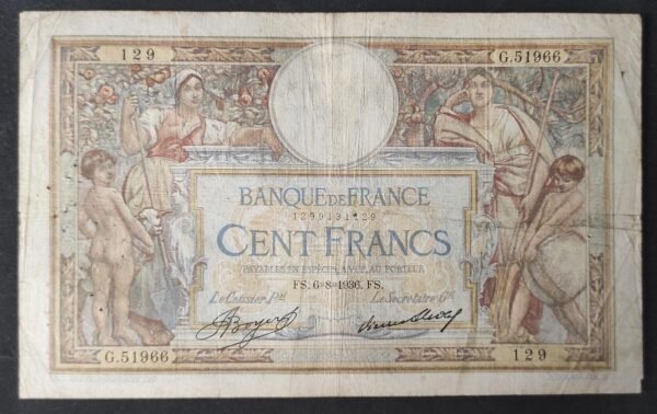 france billet de 100 francs luc olivier merson du 06/08/1936 g.51966 ref f.24/15