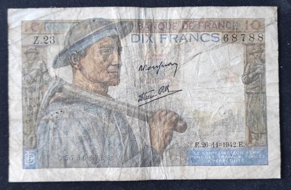 france billet de 10 francs mineur du 26/11/1942 z.23 ref : f.08/06