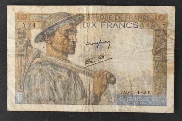 france billet de 10 francs mineur du 26/11/1942 z.23 ref : f.08/06 (copie)