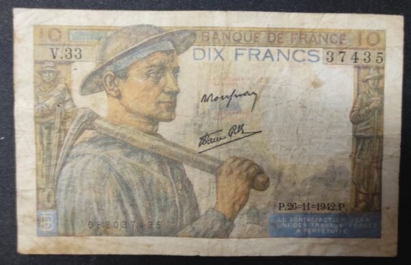 france billet de 10 francs mineur du 26/11/1942 v.33 ref : f.08/06