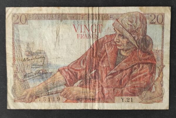 france billet de 20 francs pécheur du 21/05/1942 u.21 ref : f.13/02 (copie)