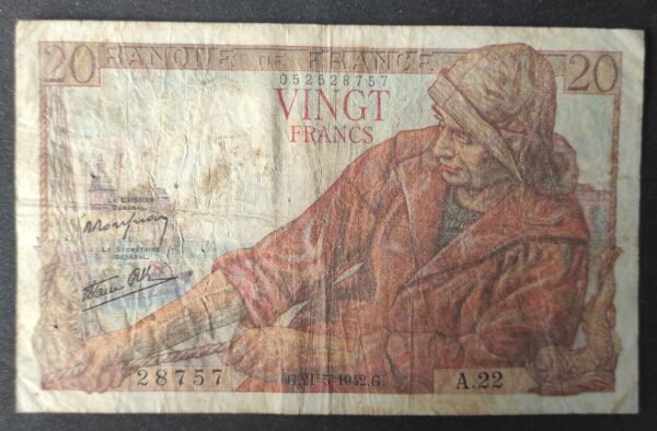 france billet de 20 francs pécheur du 21/05/1942 a.22 ref : f.13/02