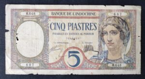 rare indochine française billet de 5 piastres au paon 1927 pick 049b (copie)