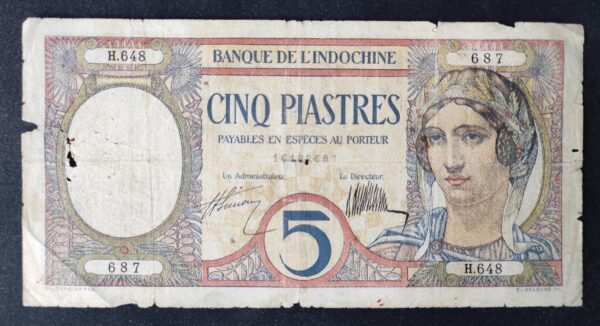 rare indochine française billet de 5 piastres au paon 1927 pick 049b (copie)