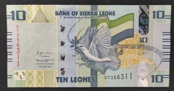 sierra leone billet de 10 leone 2022 pick 35 neuf unc