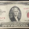etats unis d'amérique usa billet de 2 dollars sceau rouge 1953aa !