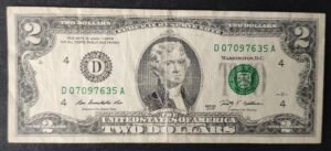 etats unis d'amérique usa billet de 2 dollars 2009 d (4) cleveland ohio