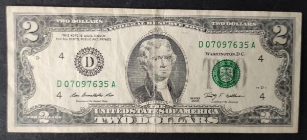 etats unis d'amérique usa billet de 2 dollars 2009 d (4) cleveland ohio