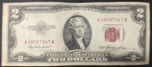 etats unis d'amérique usa billet de 2 dollars sceau rouge 1953aa !
