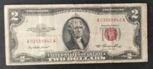 etats unis d'amérique usa billet de 2 dollars sceau rouge 1953 aa ! (copie)