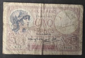 france billet de france 5 francs violet du 21/09/1939 z.62822 ref f.04/09 (copie)