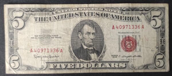 etats unis d'amérique usa billet de 5 dollars sceau rouge 1963 aa ! (copie)