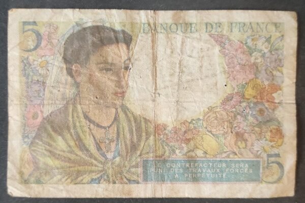 france billets de 5 francs berger du 22/07/1943 c.40 ref : f.05/02 (copie)