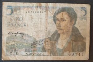 france billets de 5 francs berger du 22/07/1943 c.40 ref : f.05/02 (copie)