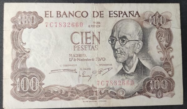 espagne billet de 100 pesetas du 17/11/1970 pick 152 (copie)
