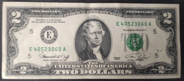 etats unis d'amérique usa billet de 2 dollars 1976 e (5) richmond virginie circulé